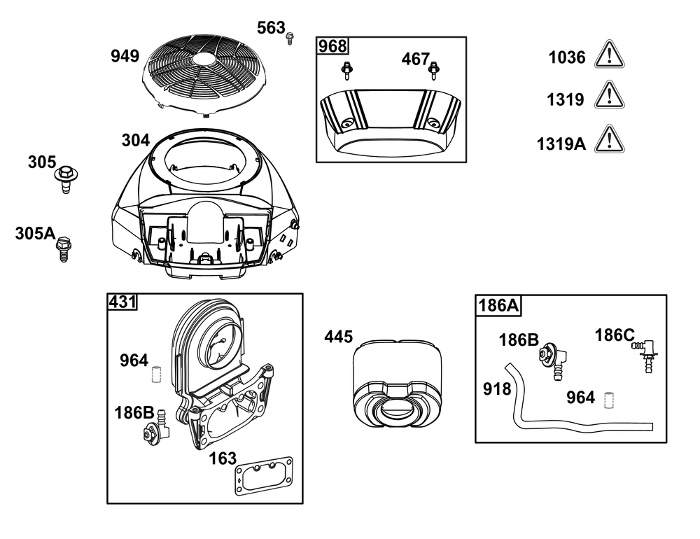 Blower Housing And Air Cleaner Group Diagram and Parts List for 44S977-0051-G1 400000 - 699999 Briggs and Stratton Engine